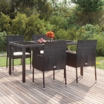 Sedie da Giardino con Cuscini 4 pz in Polyrattan Nere