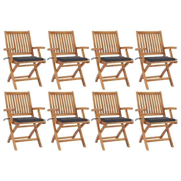 Sedie da Giardino Pieghevoli con Cuscini 8 pz Massello di Teak