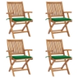 Sedie da Giardino Pieghevoli con Cuscini 4 pz Massello di Teak