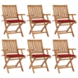 Sedie da Giardino Pieghevoli con Cuscini 6 pz Massello di Teak