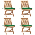 Sedie da Giardino Pieghevoli con Cuscini 4 pz Massello di Teak