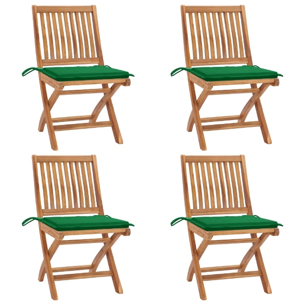 Sedie da Giardino Pieghevoli con Cuscini 4 pz Massello di Teak