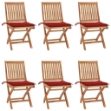 Sedie da Giardino Pieghevoli con Cuscini 6 pz Massello di Teak