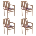 Sedie da Giardino Impilabili con Cuscini 4 pz Massello di Teak