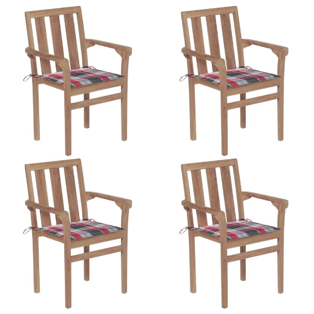 Sedie da Giardino Impilabili con Cuscini 4 pz Massello di Teak