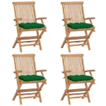 Sedie da Giardino con Cuscini Verdi 4 pz Massello di Teak