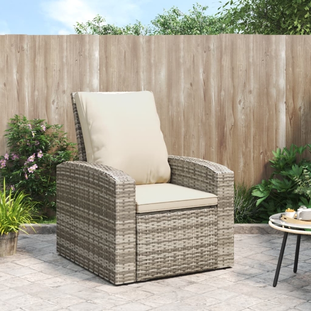 Poltrona Reclinabile Giardino Cuscini Marrone Chiaro Polyrattan