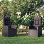 Sedie da Giardino Reclinabili 2 pz con Cuscini Polyrattan Nero