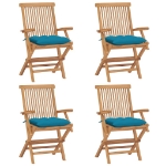 Sedie da Giardino con Cuscini Azzurro 4 pz in Massello di Teak