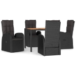 Set da Pranzo da Giardino 5 pz Nero con Cuscini in Polyrattan