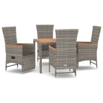 Set da Pranzo da Giardino 5 pz con Cuscini in Polyrattan Grigio