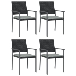 Sedie da Giardino con Cuscini 4pz Nere 54x62,5x89 cm Polyrattan