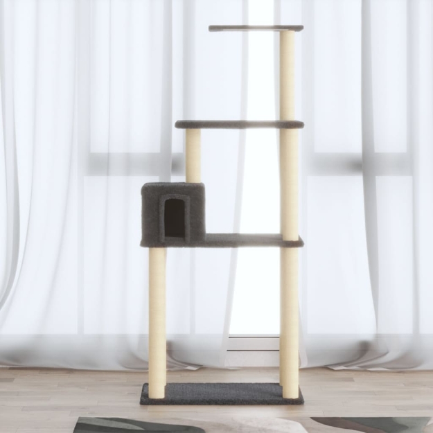 Albero per Gatti con Tiragraffi in Sisal Grigio Scuro 147 cm