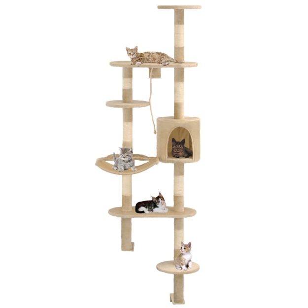 Albero per Gatti con Tiragraffi in Sisal da Parete 194 cm Beige