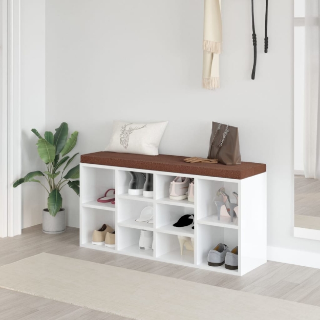 MiCasa Italia. Panca Porta Scarpe Bianco Lucido 103x30x48 cm Legno  Multistrato