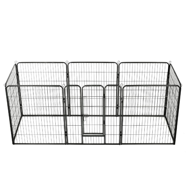 Box per Cani con 8 Pannelli in Acciaio 80x100 cm Nero