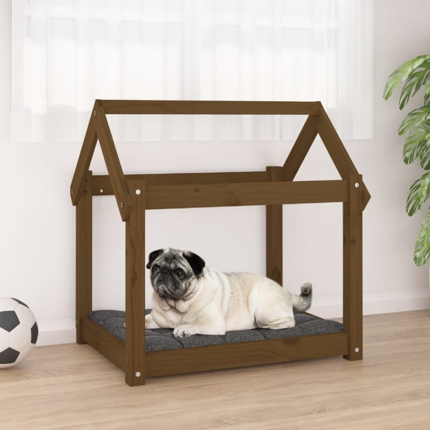 Cuccia per Cani Miele 71x55x70 cm in Legno Massello di Pino