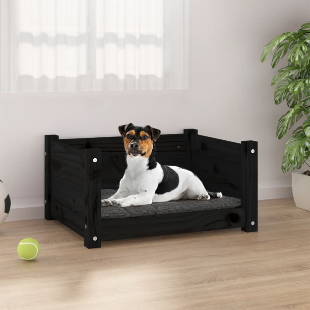 Cuccia per Cani Nera 55,5x45,5x28cm in Legno Massello di Pino