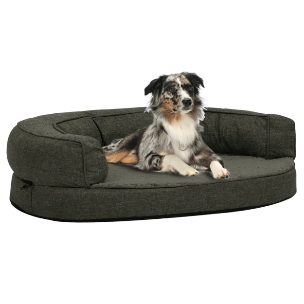 Materasso Ergonomico per Cani 90x64 cm Pile Lino Grigio Scuro