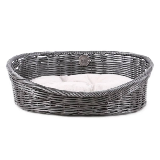 D&D Lettino per Cani Rustico con Cuscino XL in Rattan Grigio