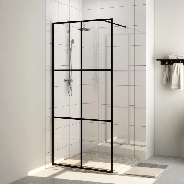 Parete Doccia Walk-in in Vetro Trasparente ESG Nera 80x195 cm