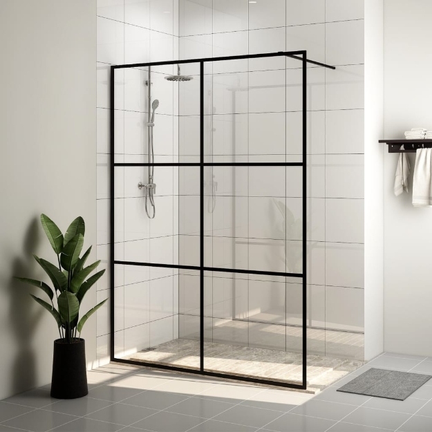 Parete per Doccia Walk-in Vetro Trasparente ESG 140x195cm Nera