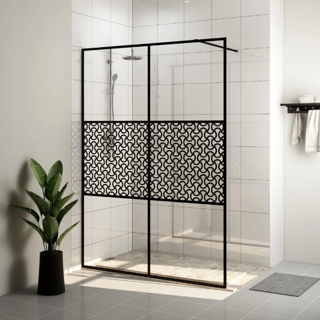 Parete per Doccia Walk-in Vetro Trasparente ESG 140x195cm Nera