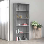 Libreria 5 Ripiani Grigio Sonoma 80x30x189 cm Legno Multistrato