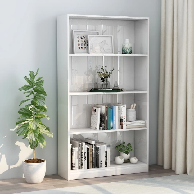 Libreria a 4 Ripiani Bianco Lucido 80x24x142 cm in Truciolato