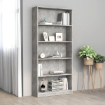 Libreria a 5 Ripiani Grigio Cemento 80x24x175 cm in Truciolato