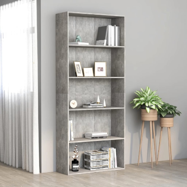 Libreria a 5 Ripiani Grigio Cemento 80x30x189 cm in Truciolato