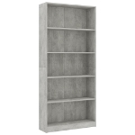 Libreria a 5 Ripiani Grigio Cemento 80x24x175 cm in Truciolato