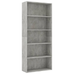 Libreria 5 Ripiani Grigio Cemento 80x30x189cm Legno Multistrato