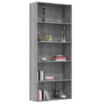 Libreria 5 Ripiani Grigio Sonoma 80x30x189 cm Legno Multistrato