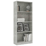 Libreria 4 Ripiani Grigio Cemento 60x24x142cm Legno Multistrato