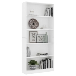 Libreria a 5 Ripiani Bianca 80x24x175 cm in Legno Multistrato