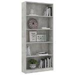 Libreria 5 Ripiani Grigio Cemento 80x24x175cm Legno Multistrato