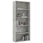 Libreria 5 Ripiani Grigio Cemento 80x30x189cm Legno Multistrato