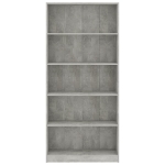 Libreria a 5 Ripiani Grigio Cemento 80x24x175 cm in Truciolato