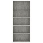 Libreria a 5 Ripiani Grigio Cemento 80x30x189 cm in Truciolato