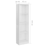 Libreria a 4 Ripiani Bianco Lucido 40x24x142 cm in Truciolato