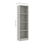 Libreria a 4 Ripiani Grigio Cemento 40x24x142 cm in Truciolato