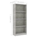 Libreria a 4 Ripiani Grigio Cemento 60x24x142 cm in Truciolato