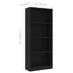 Libreria a 4 Ripiani Nera 60x24x142 cm in Truciolato