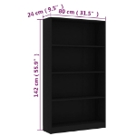 Libreria a 4 Ripiani Nera 80x24x142 cm in Truciolato