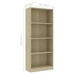 Libreria a 4 Ripiani Rovere Sonoma 40x24x142 cm in Truciolato