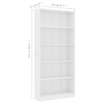 Libreria a 5 Ripiani Bianca 80x24x175 cm in Legno Multistrato