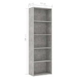 Libreria a 5 Ripiani Grigio Cemento 60x30x189 cm in Truciolato