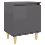 Comodino con Gambe in Legno Massello Grigio Lucido 40x30x50 cm