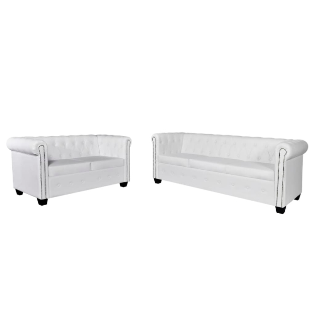 Divani Chesterfield a 2 Posti e a 3 Posti in Similpelle Bianco